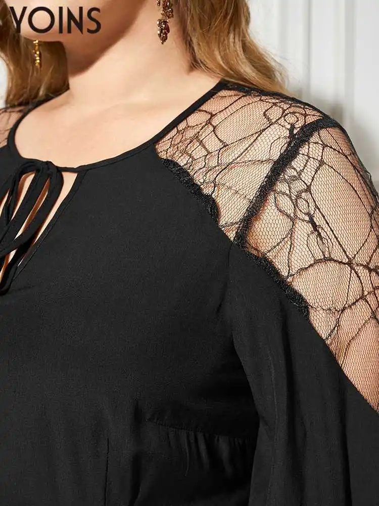 YOINS Plus Size Elegant Dress 2023 Fashion Long Sleele Evening Party Vestidos Casual Lace Up Loose Pleated Holiday Sundress Robe