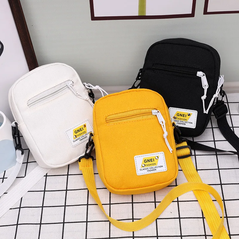 

2023 Canvas Women's Crossbody Bag Trend Small Shoulder Handbag Korean Solid Color Student Phone Bag Simple Shopper Zipper Purse