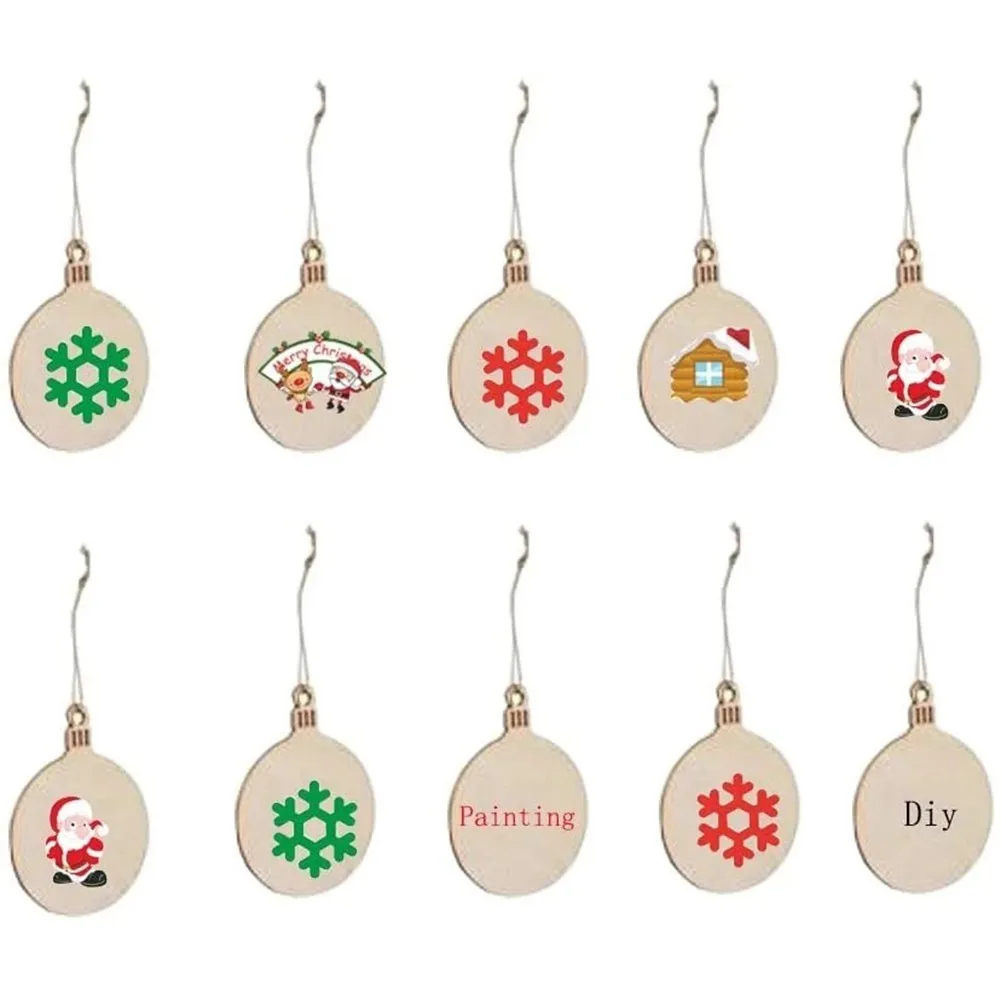 

20PCS Wooden Blank Craft Christmas Bauble Xmas Hanging Decorations Gift With String Wedding Birthday Party Christmas Decoration