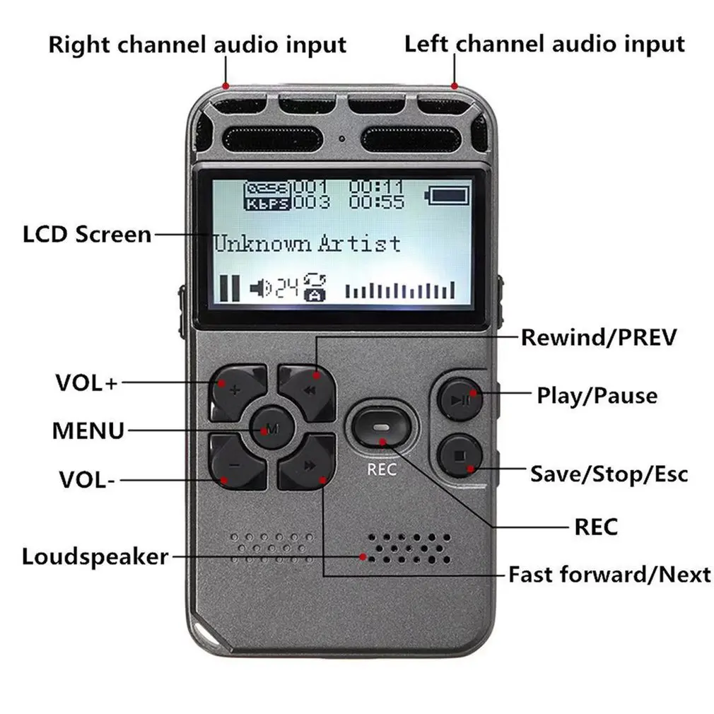 

Портативный 8 Гб перезаряжаемый ЖК цифровой Аудио Диктофон MP3-плеер Мини-диктофон