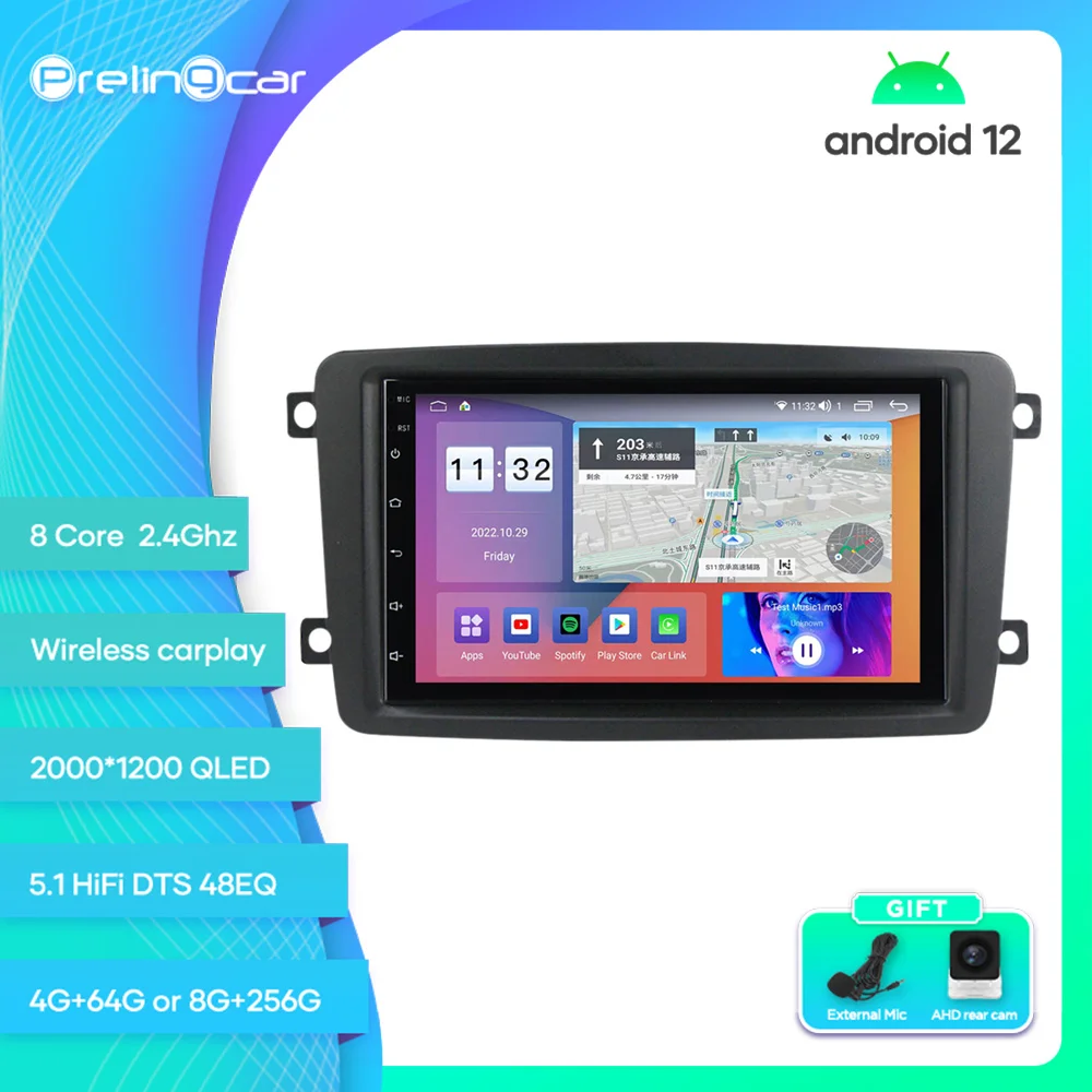 

For benzC-ClassW203CLKW209C180C200 Android 12 Car Monitor 8 256g Carplay RDS GPS Built 2din Radio DVD Player 5.1HIFI DTS