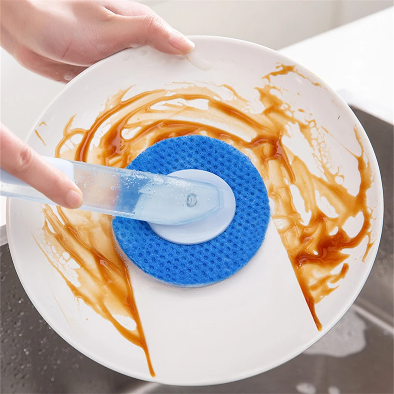 

Long Handle Cleaning Brush Liquid Soap Dispenser Dish Scrubber Brush Replaceable Sponge Dishwashing Wipe Kitchen Washing Tools