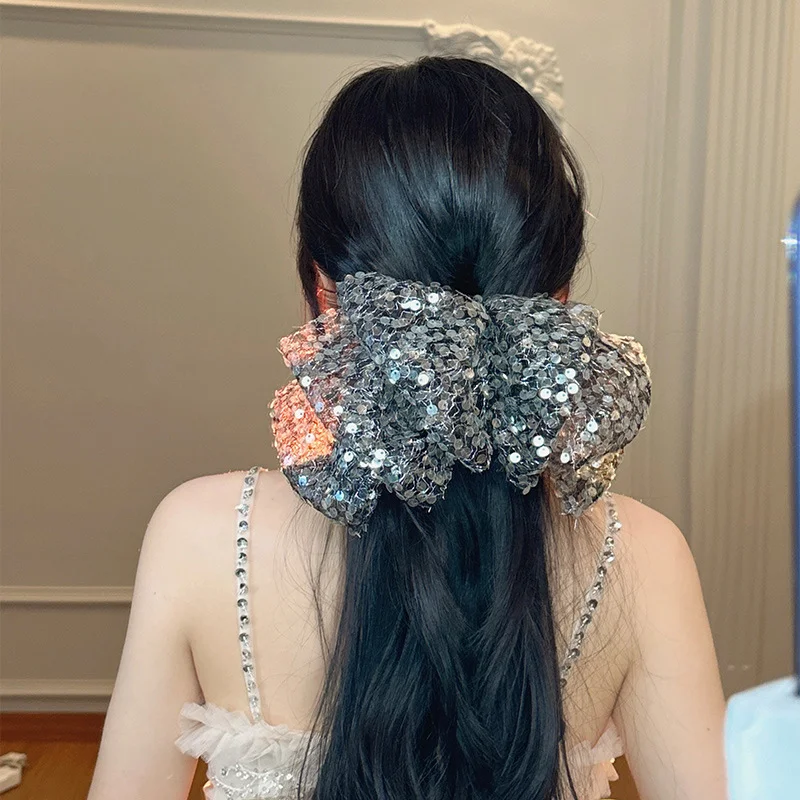 

Oversized Sequined Bow Hair Clip Girls 2023 New High-end Spring Clip Back of The Head Clip Hair Accessories Hair Card