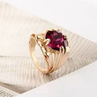 Женское винтажное обручальное кольцо с красным кристаллом, золотистого цвета