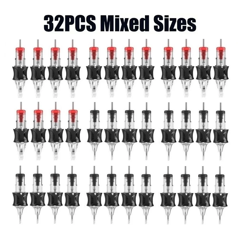 32 Шт. Иглы Для Тату-картриджей 0 35 Мм С Круглым Вкладышем RL RM RS M1 Разные Размеры