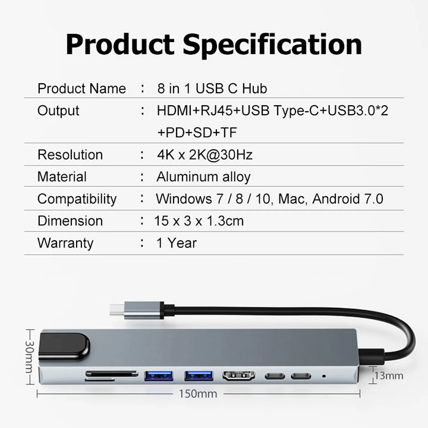 PIXLINK 8 в 1 SD Tf USB 3.0 4K-новый тип C к RJ45 Ethernet адаптер для зарядки |