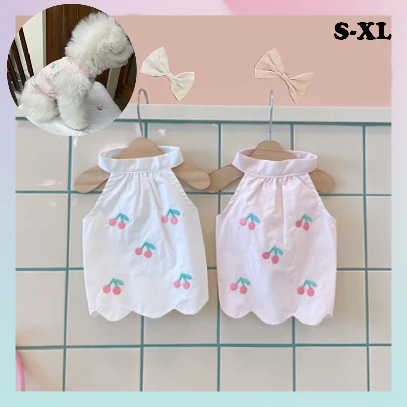 

Dog Clothes Sleeveless Summer Pet Vest Cherry Embroidery T-shirt Puppy Cute Bow Accessories Dog Supplies Chihuahua Cat Clothes