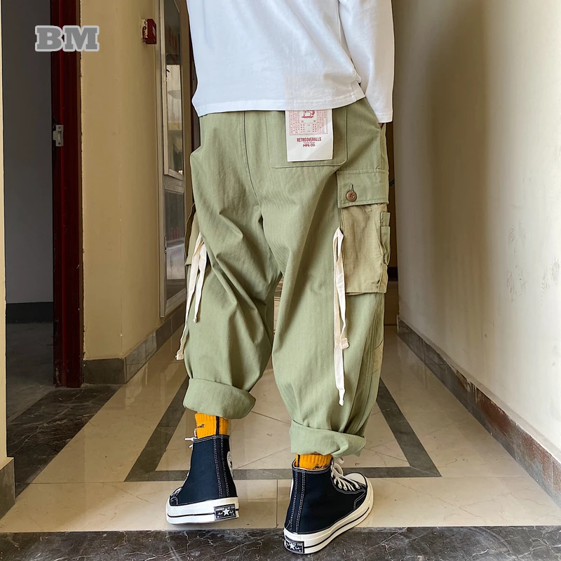American Hip Hop Streetwear Big Pocket Baggy Cargo Pants Men Clothing Techwear Japanese Harajuku Casual Straight Harem Trousers