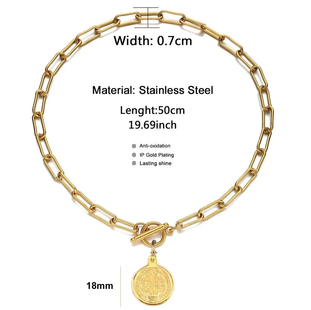 Ожерелье-цепочка из нержавеющей стали золотого цвета с изображением солнца и