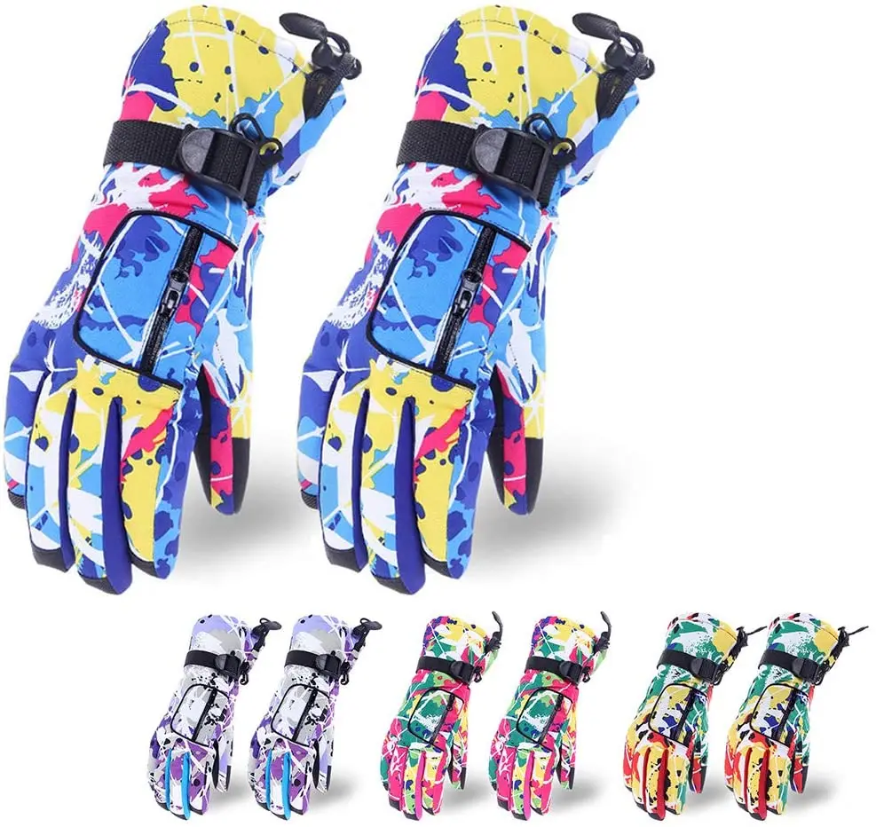 

Новинка, мужские и женские зимние лыжные перчатки, зимние теплые водонепроницаемые разноцветные перчатки на плюшевой подкладке с граффити,...