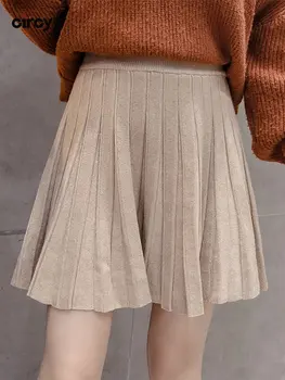 Pleated Skirt Knitted High Waist A-Line Solid Casual Black Mini Skirt with Lined Japanese Girls 2023 New Fashion Clothing 1