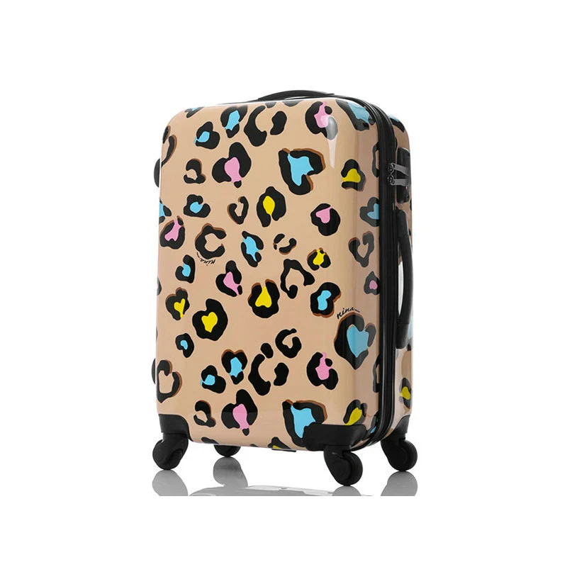 Women Travel Suitcase Girls Leopard Print Luggage ABS+PC Universal Wheels Trolley Luggage Bag 20