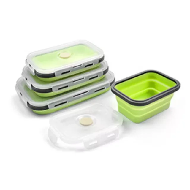 

Silicone Collapsible Lunch Box Food Storage Container Colorful Microwavable Portable Picnic Camping Rectangle Outdoor Box