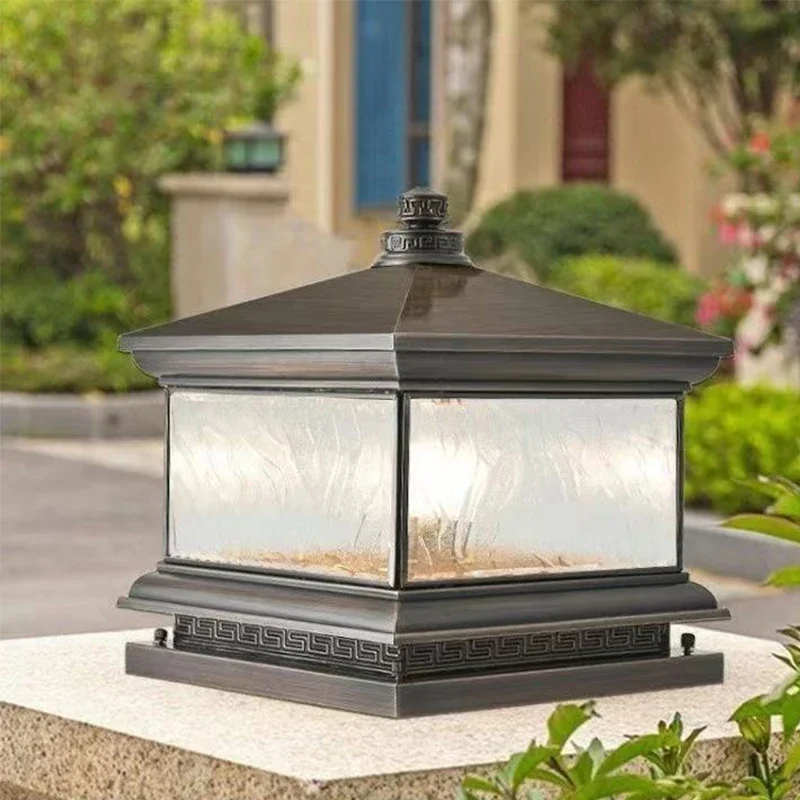 BRIGHTOutdoor Solar Post Lamp Vintage Creative Chinese Brass Pillar светильник светодиодный Waterproof IP65 для дома