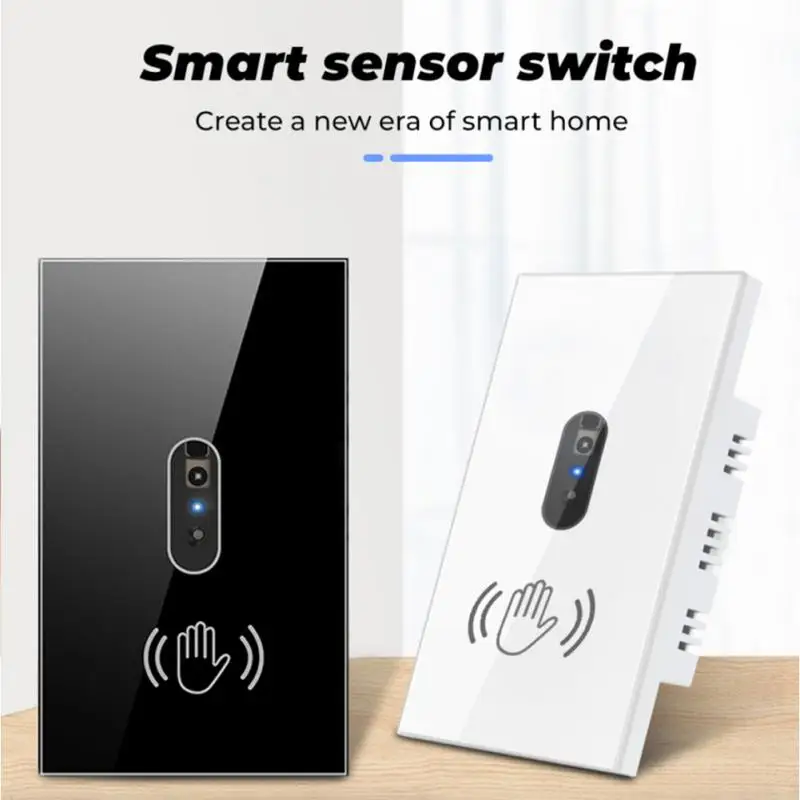 

Smart Wall Light Switch Infrared Sensor Glass Display Panel Neutral Wire 90-250V 10A No Touch Needed Human Body Induction Switch