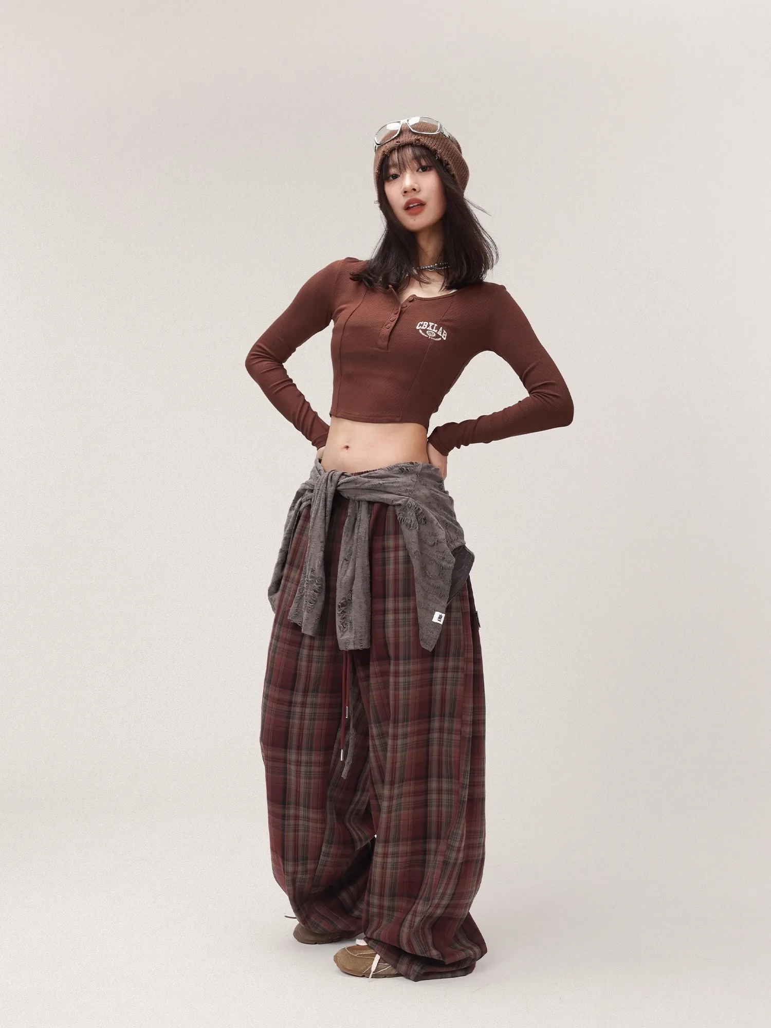 CBXLAB женские красные клетчатые винтажные рабочие брюки для уличных танцев