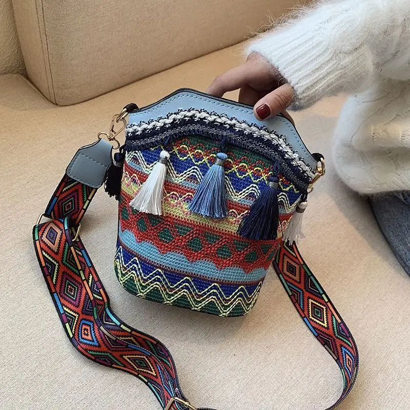 поясная сумка Ethnic Tassel Bucket Bag Fashion Retro Versatile Messenger Shoulder Bag Linen Chest Bag Fanny Pack Crossbody Bag