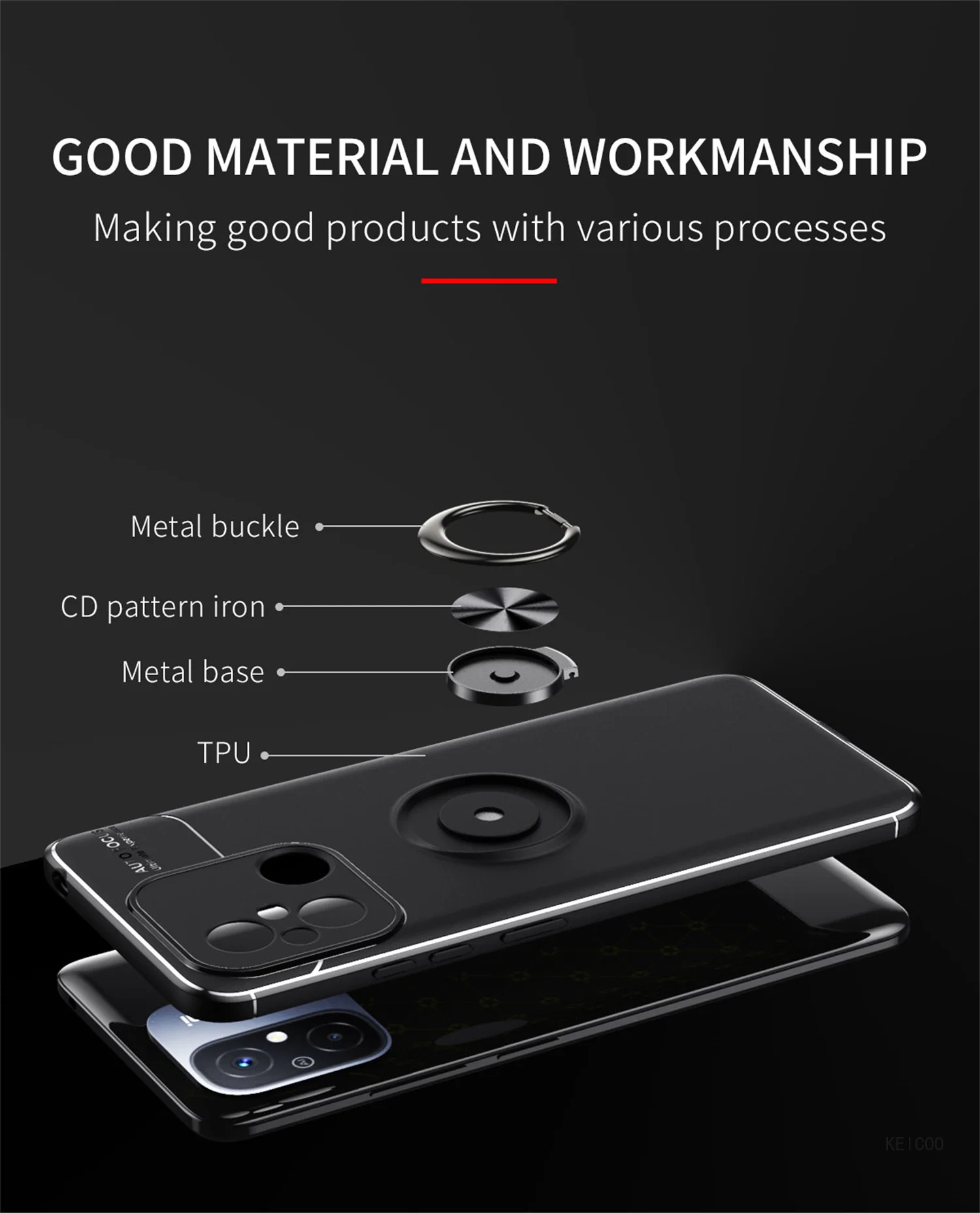 Защитный чехол с кольцом-пряжкой для Xiaomi Redmi 12C A1 Plus A1Plus K60 E Pro K60Pro 220733SI 220733SG