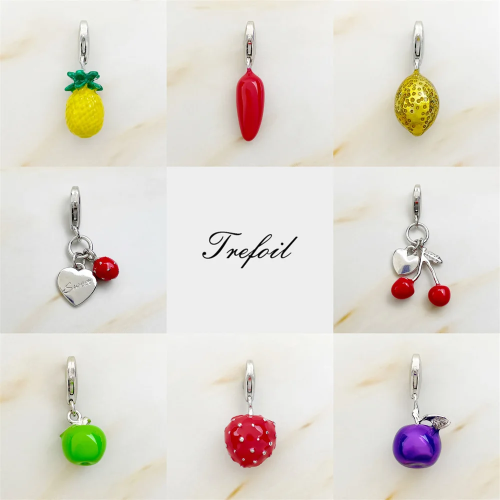 Chili Apple Cherry Lemon Pineapple Charms Pendant,Fashion Jewelry 925 Sterling Silver Gift For Women Men Fit Bracelet Necklace