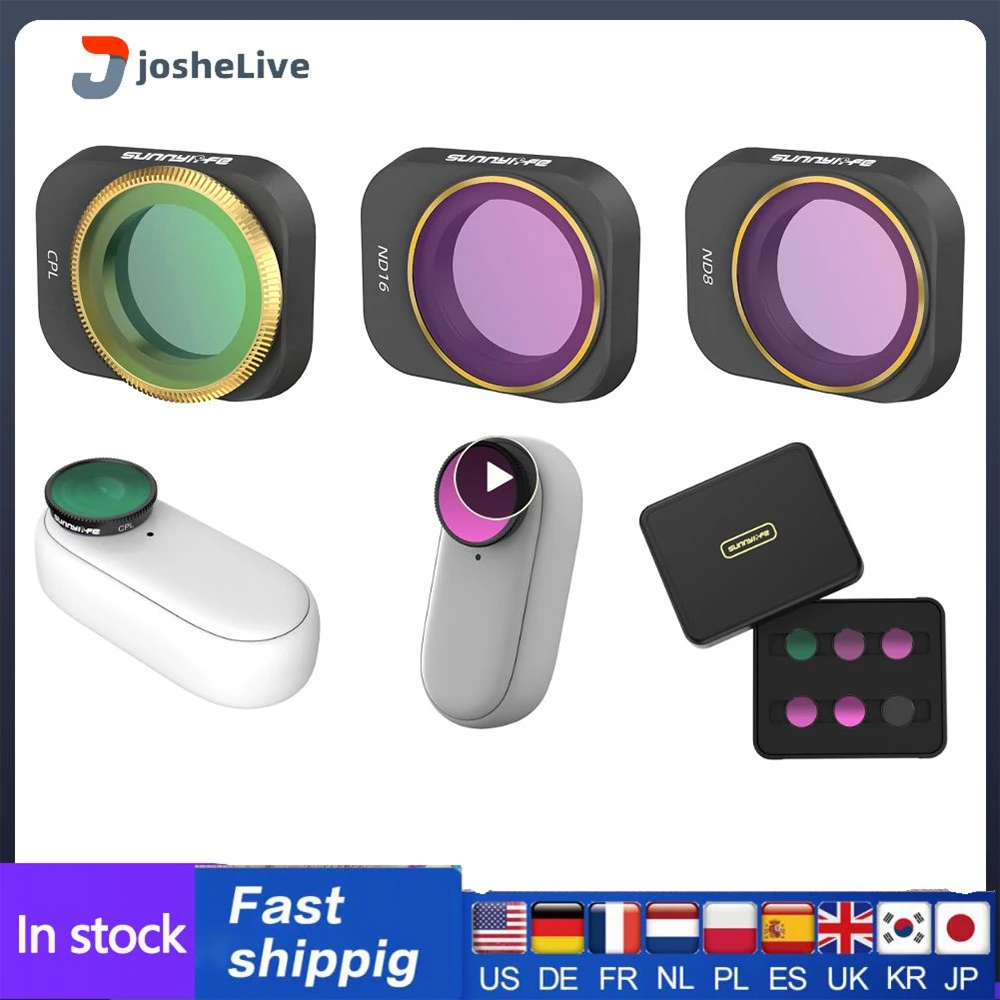 

Camera Filters Sunnylife Lens Filter ND4 ND8 ND16 ND32 CPL MCUV ND Combo Filters Set For Insta360 GO 2 Action Camera Accessories