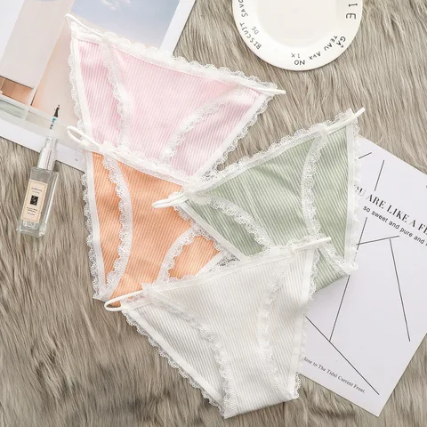 1PC Women Sexy Lace Panties Cotton Underwear Solid Color Bikini Low Waist Breathable Underpants Female Soft Intimates Lingerie