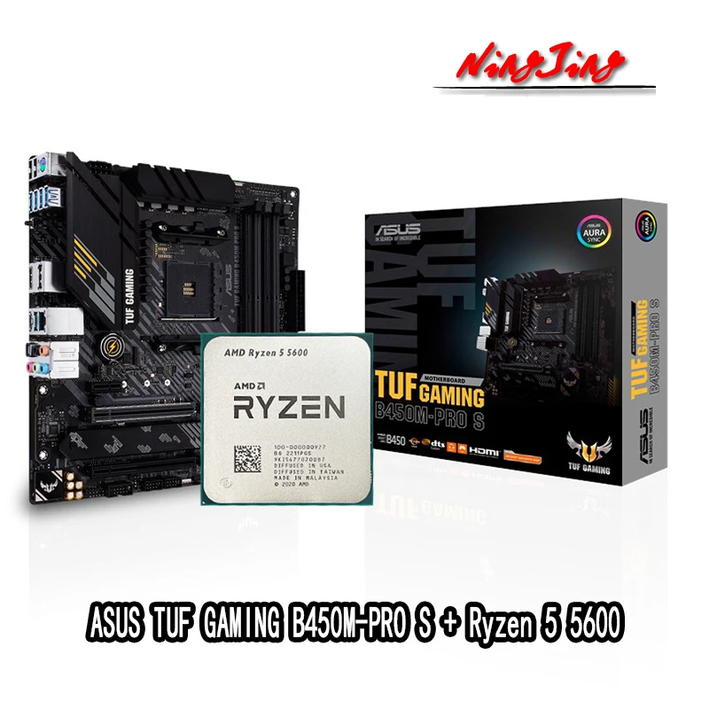  AMD Ryzen 5 5600 R5 5600 ЦП + ASUS TUF GAMING B450M PRO S материнская плата подходит для Socket AM4 все новые, но без кулера