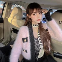 cropped cardigan fall 2021 women clothes winter woman sweater korean fashion tops pull femme ladies faux mohair sweaters tide
