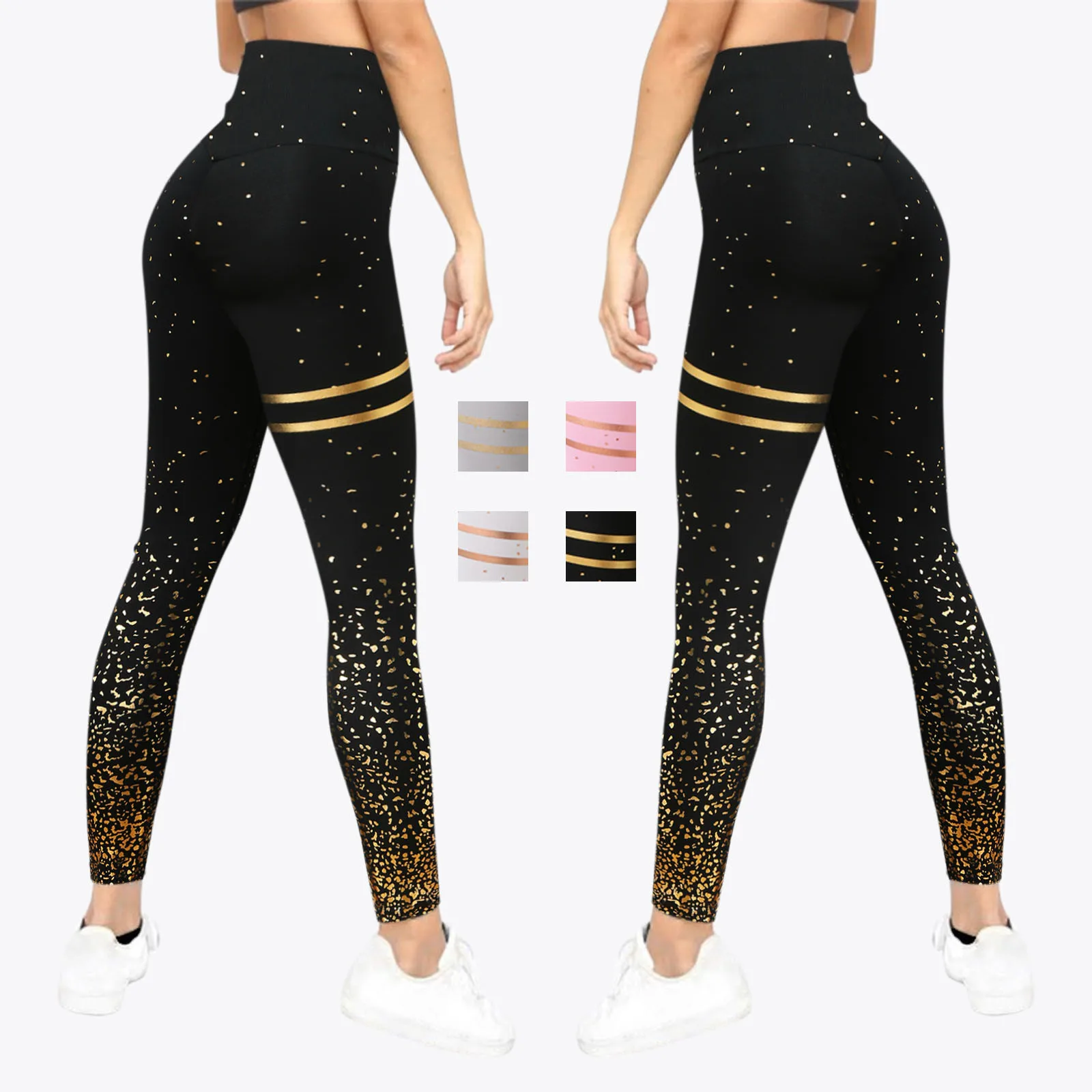

Women Bodybuilding Workout Fitness Golden Hot Stamping Print Leggings Fitness Sport High Waist Athletic Pants Pantalones Mujer