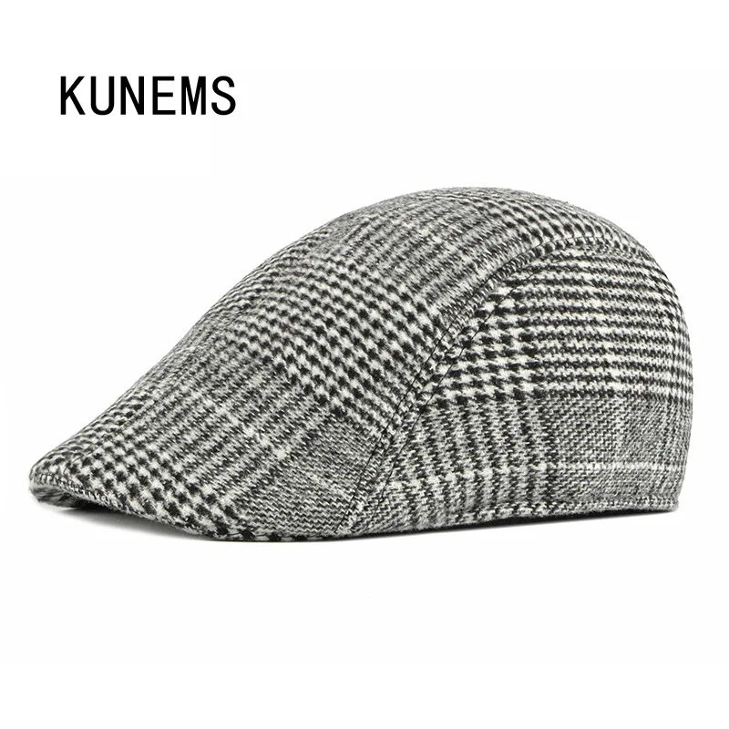 

KUNEMS Fashion Knitted Newsboy Hats for Men Boina Retro Plaid Beret Middle-aged and Elderly Flat Cap Casual Dad Hat Gorras