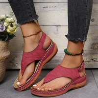 summer women embroidery sandals flats pu leather flip flops belt buckle female shoes 2022 new rome fashion women slides size 43