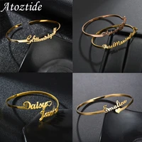 customized name bracelet personalized custom charm gold silver color bangles for women stainless steel chrismas jewelry gift