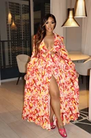 chocomist dresses beachwear flower print v neck women maxi dress