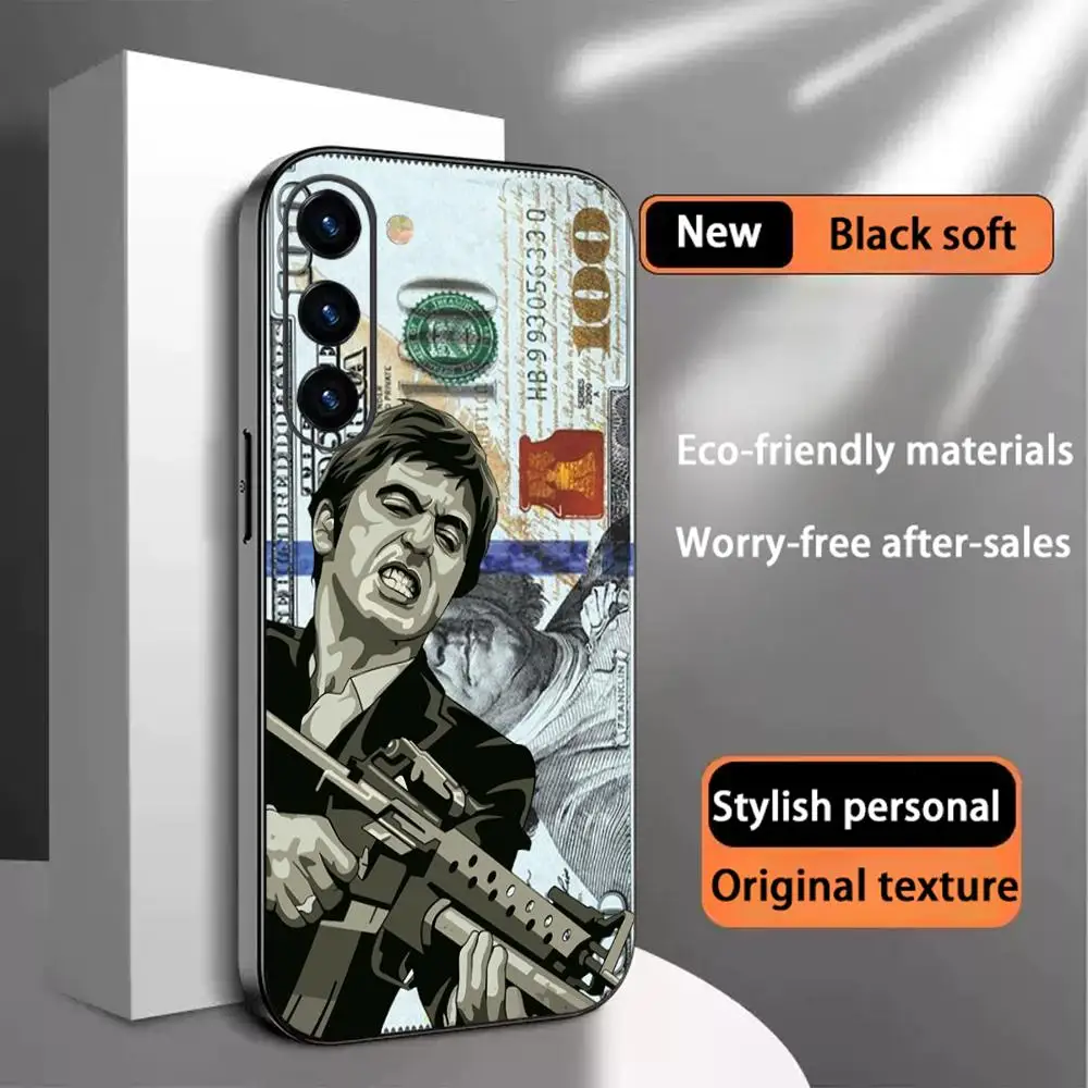 Фото Чехол для телефона Tonny Montana Scar-face с классическим узором для Samsung Galaxy S25 S24 S23 S22 S21 S20 Plus Ultra Note20, мягкий черный №1