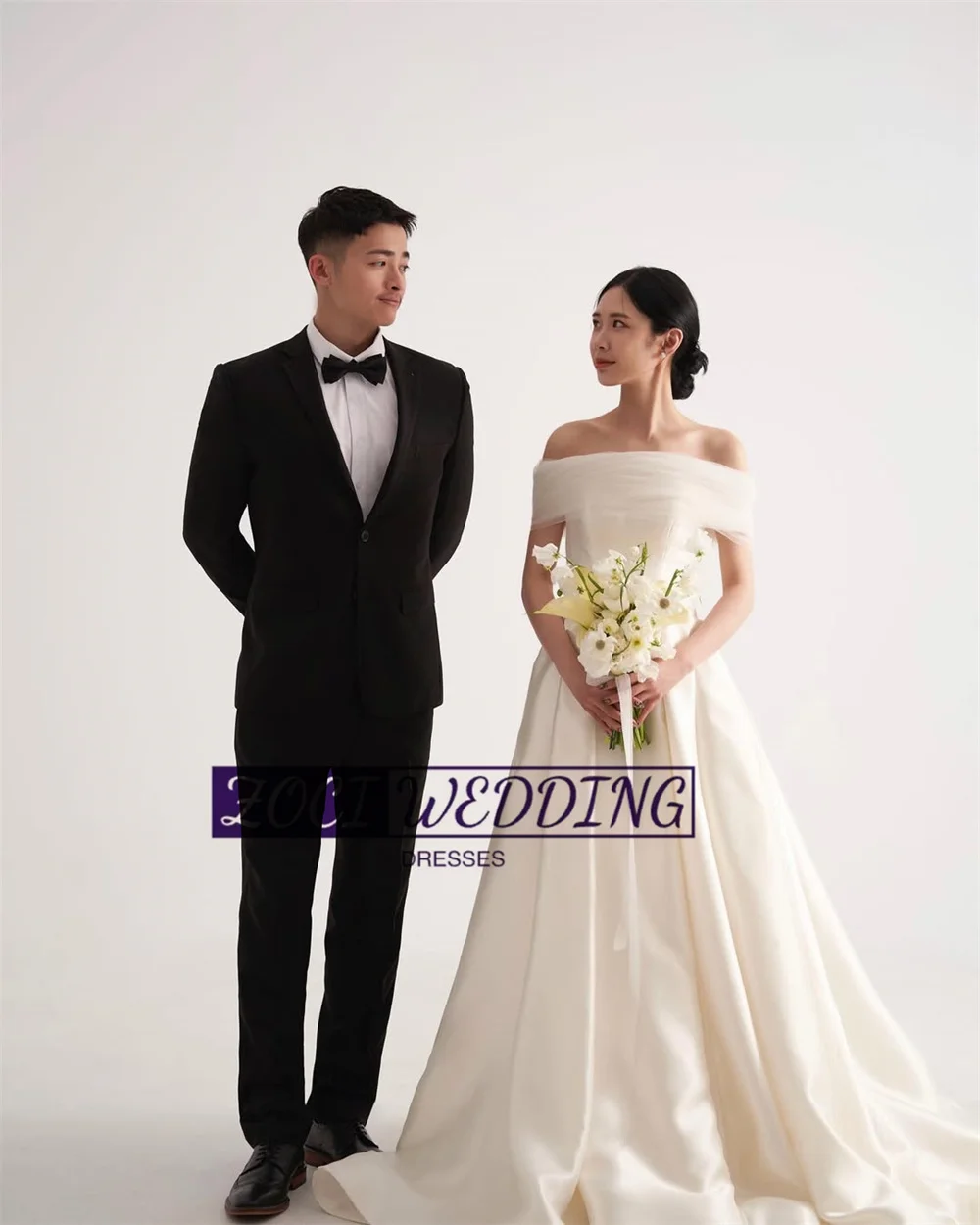 Zoci Простые корейские свадебные платья без бретелек трапециевидной формы для