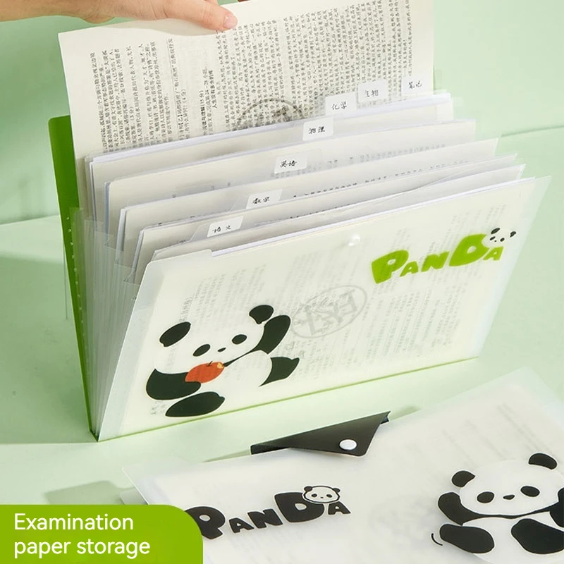 

Cute Panda File Bag Insert Transparent Folder Divider Student Paper Organizer Classification Organizing Tools Office Data Bag