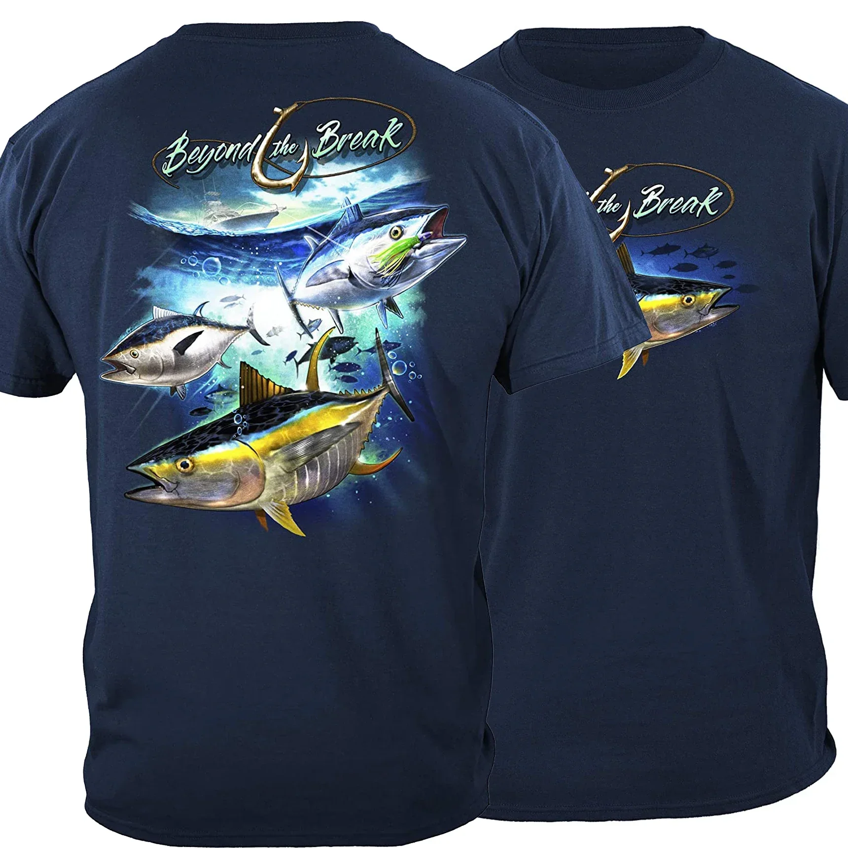 Подарочная футболка Tuna Time Off Shore Fishing Fisherman Anglers 100% хлопок с круглым вырезом летняя