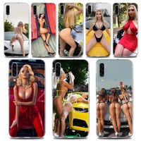 cars and sexy models clear phone case for samsung a70 a50 a40 a30 a20e a10 a02 note 20 10 9 8 plus lite ultra 5g silicone case