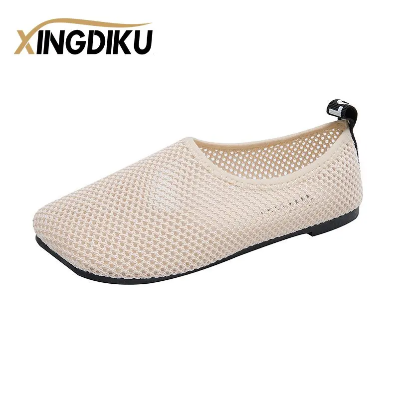 

Mesh Women's Shoes Flat Cover Feet Ladies Comfort Flat Shoes Flat Sandals Square Toe Peas Shoes Summer Breathable Driving Shoes