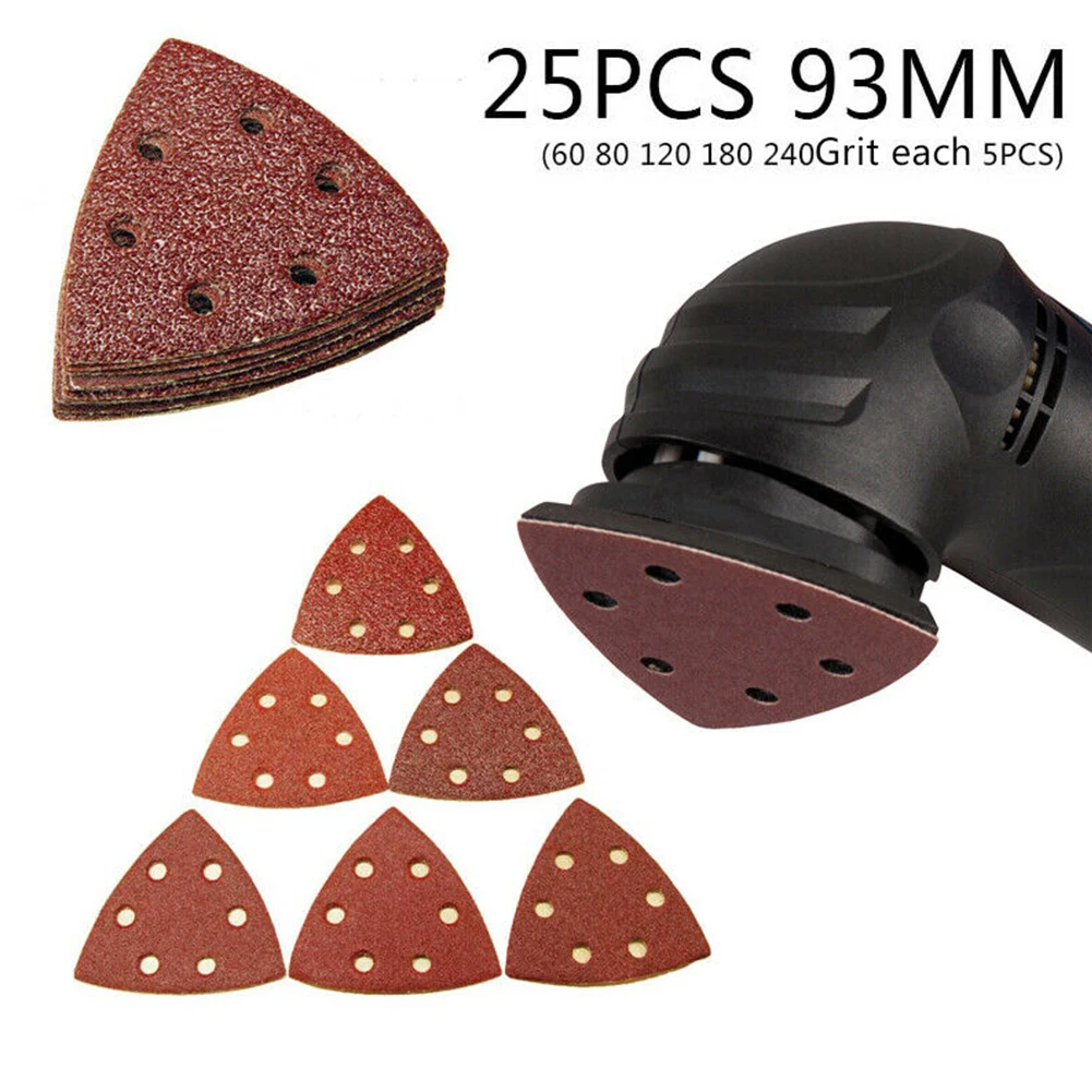 

25pcs 93mm Triangle Sandpaper Sanding Pads 6 Holes Hook & Loop 60-240grit Sanding Paper Polishing Oscillating Abrasive Tools