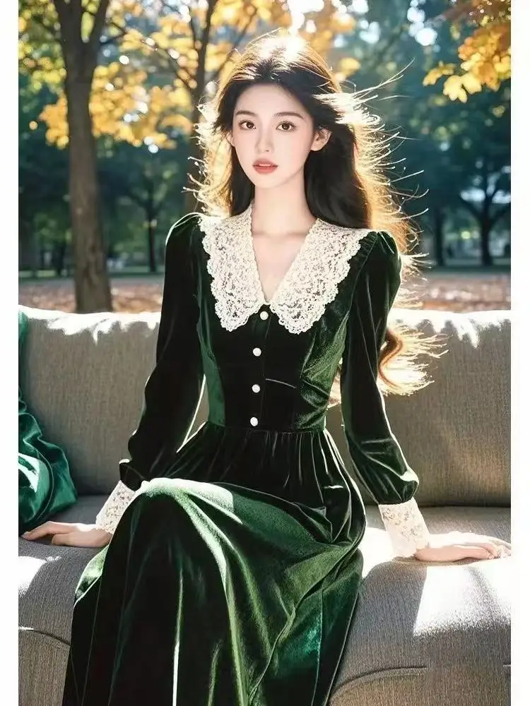 Высокое качество 2025 года платья для дня рождения женские бархатные осенне-зимние