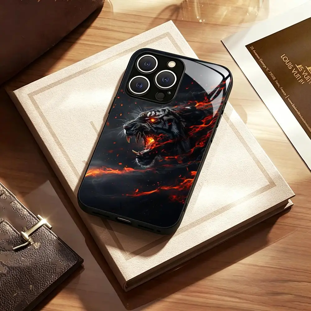 Фото Элитный модный чехол для телефона с изображением белого тигра для iPhone 17 Air, 16, 15, 14, 13, 12, 11 Plus, Mini, Pro, Max, стеклянный магнитный чехол №3