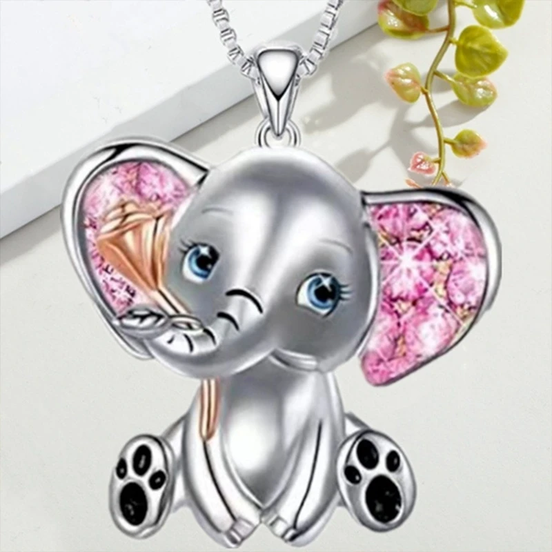 Женское ожерелье с подвеской в виде слона серебряного цвета |