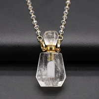 natural stone perfume bottle necklace gold color chain pendant necklace for women mini essential oil diffuser jewelry gifts