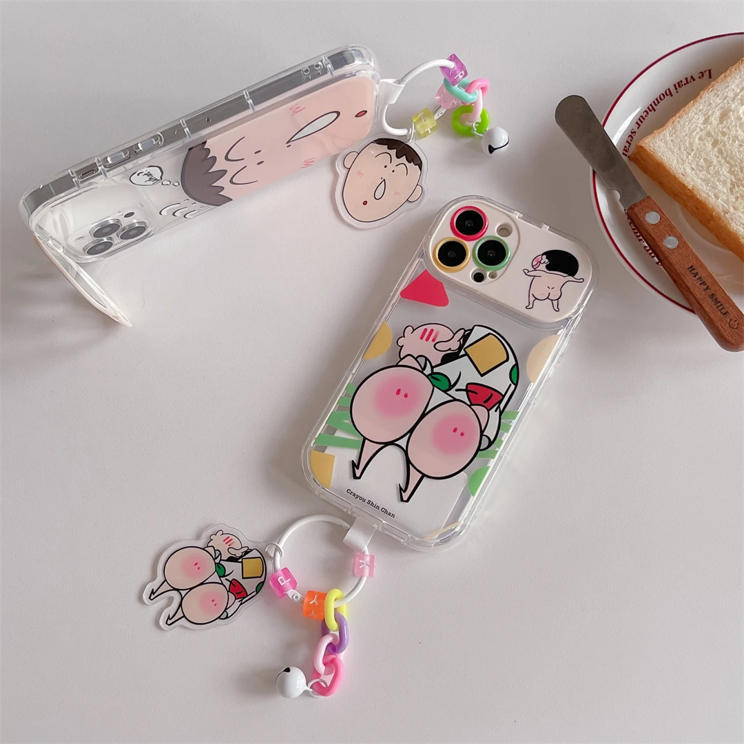 Crayons Shinchans cute cartoon with pendant Phone Cases For iPhone 14 13 12 11 Pro Max XR Back Cover