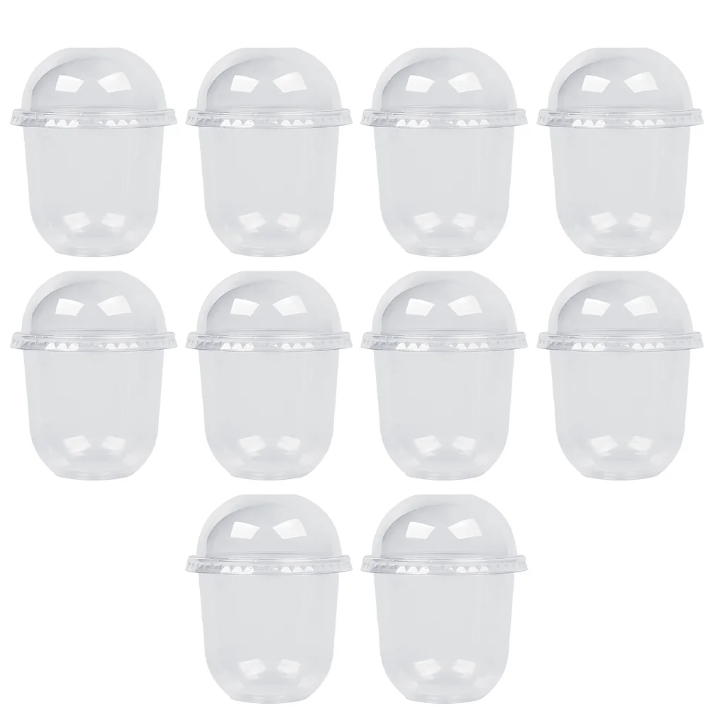 

10 Sets 360ML Disposable Clear Milk Tea Cup with Lid Plastic Tea Fruit Juice Cup Bubble Glasses for desserts