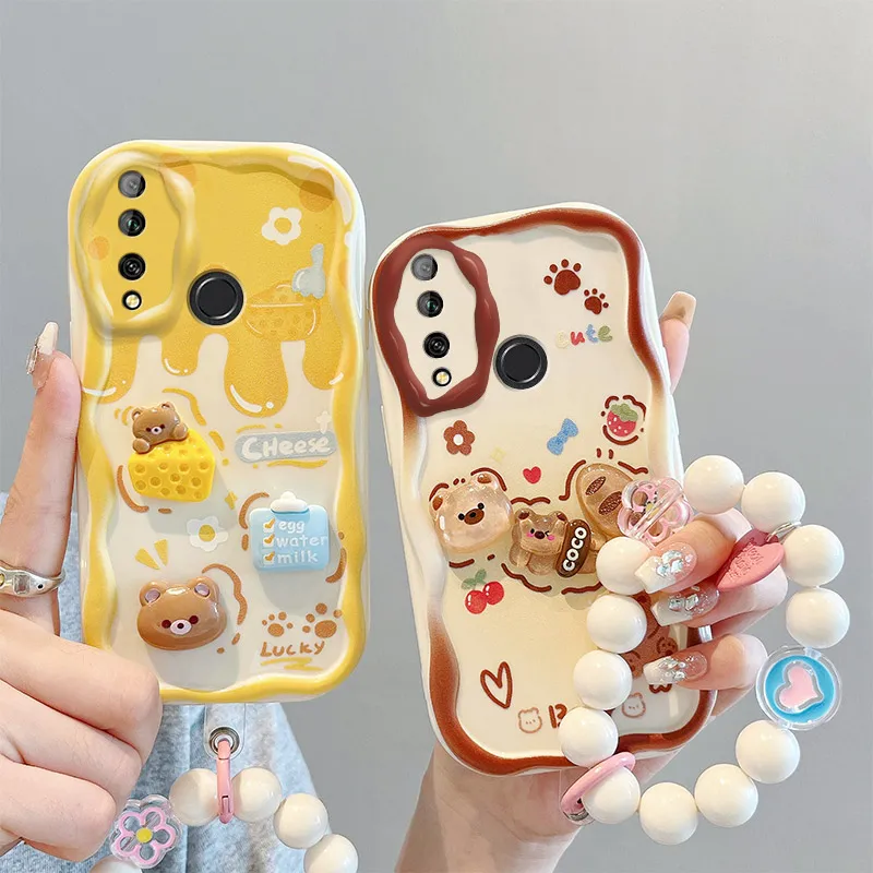 

3D Fashion Luxury Adorable Doll Cartoon Soft Silicon Phone Case On For Huawei Enjoy 10 Plus Wristband Back Cover