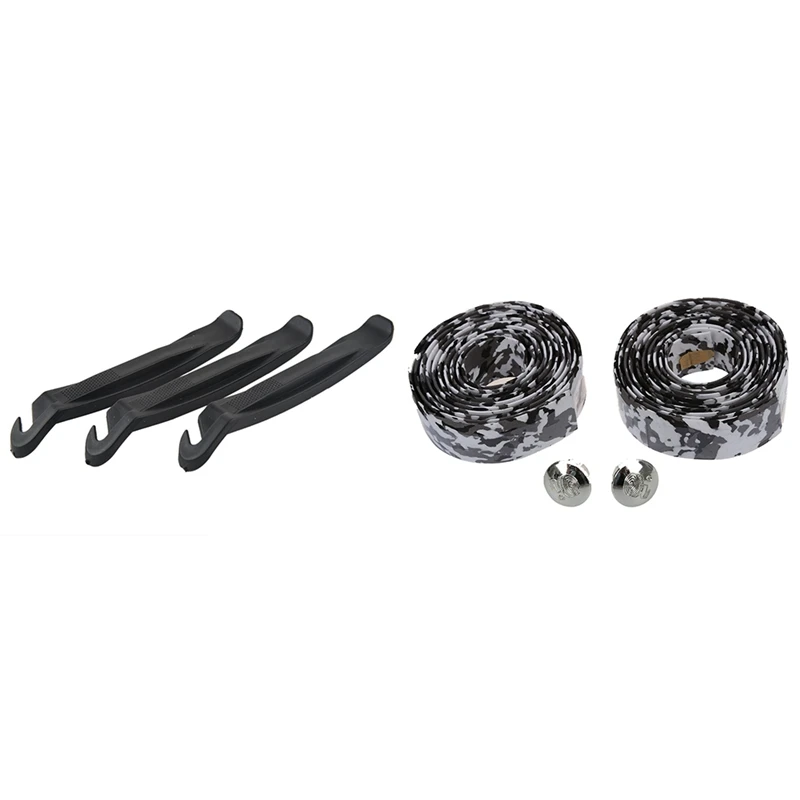 

3 Pcs Bicycle Tire Levers & 1 Pair Road Bike / Bicycle Cork Handlebar Tape / Wrap (White With Black)