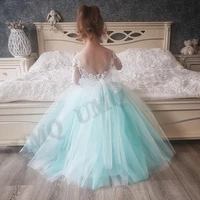 blue aline half sleeves toddler flower girl dresses apliques backless birthday costumes wedding photography gown customised