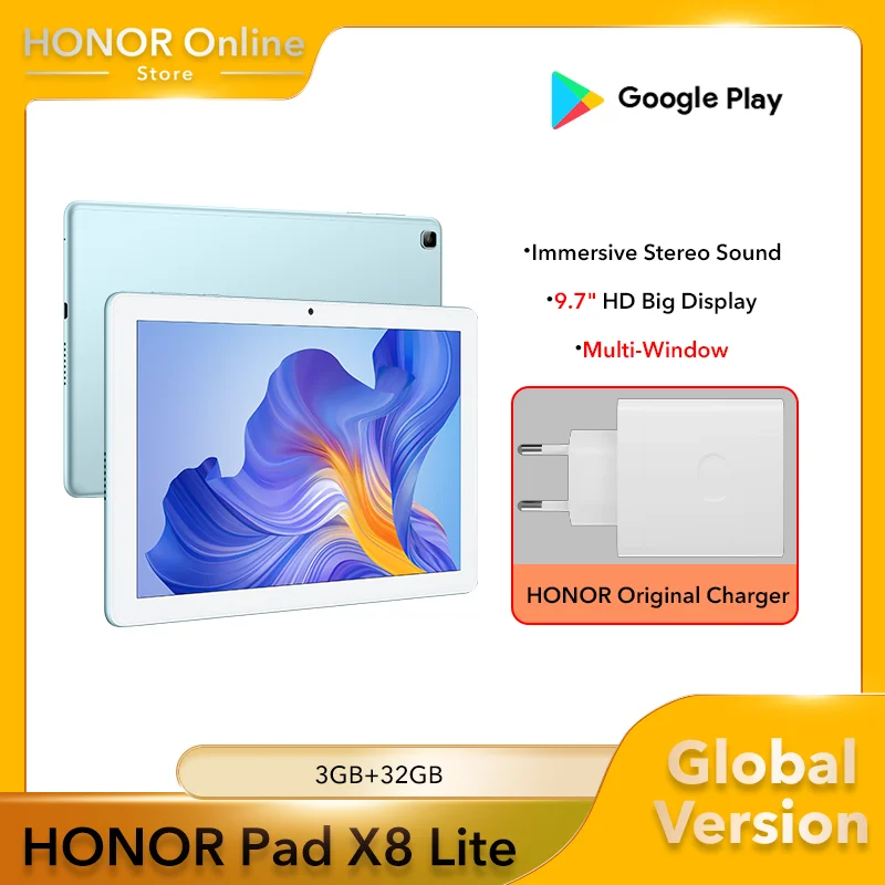 Global Version HONOR Pad X8 Lite 9.7 Inches Eye Protection Display Ultra-Slim Multi-Window Android 12 Stereo Sound Tablet