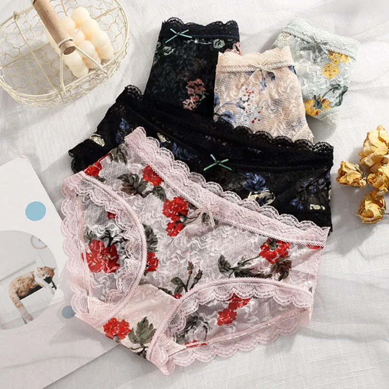 

Кружевные женские трусики, прозрачное треугольное дышащее Сетчатое женское нижнее белье со средней талией и бантом для девочек